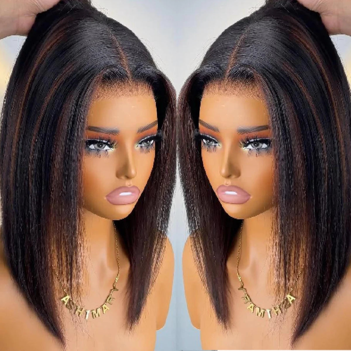 Highlight Brown Glueless 400 Dichte glatte Perücke ohne Kleber brasilianisches Echthaar 4x4/13x6 HD Lace Front Ready-to-wear Perücke 18 Zoll