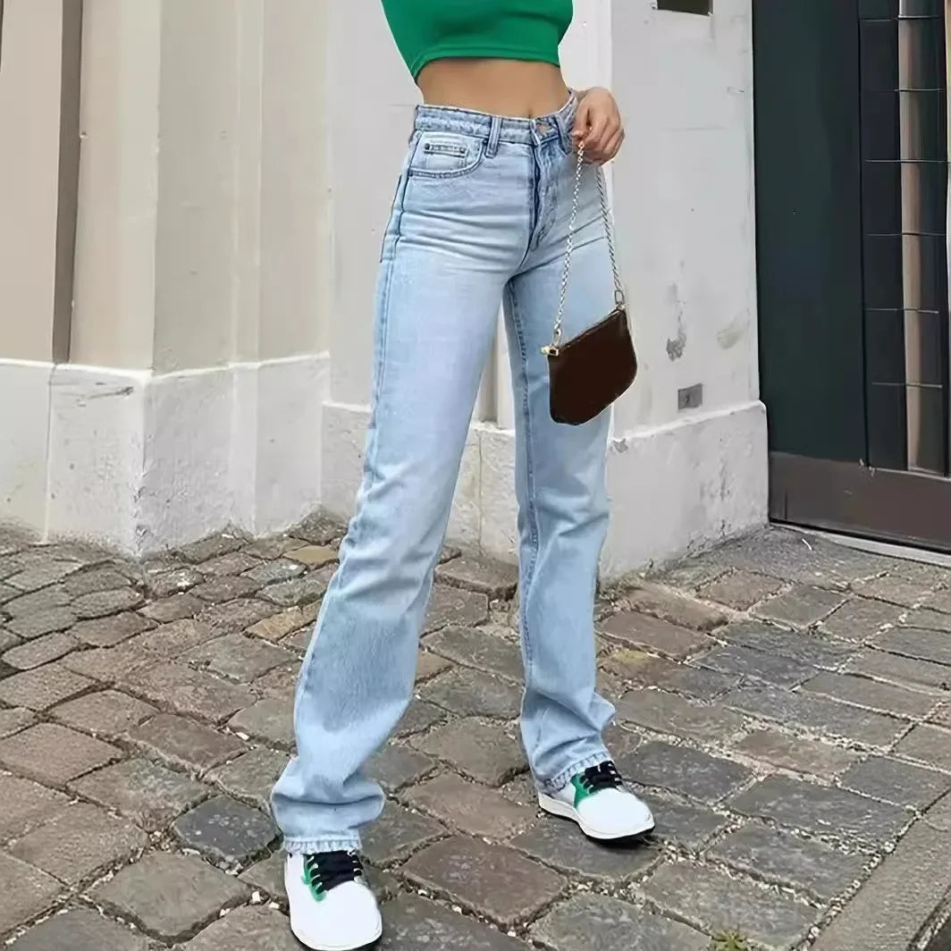 Heiß begehrte neue hellblaue schmale High-Waist Stretch-Jeans für Damen – vielseitig und lässig