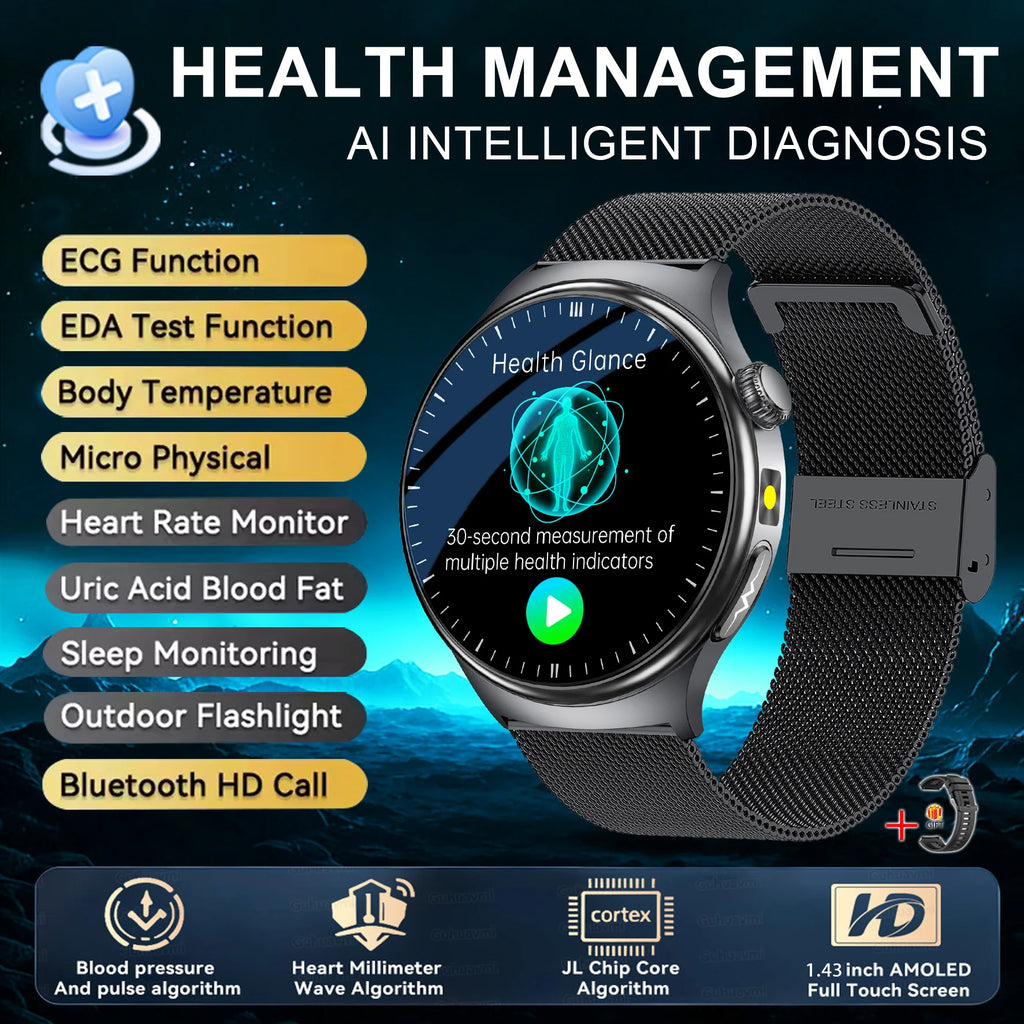 2026 Neue genaue Körpergesundheitsanalyse Smartwatch Herren EKG Blutfette Harnsäure Blutdruck Körperfett Sprachanruf Smartwatch