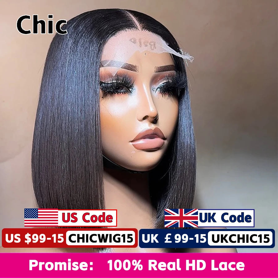 260 % Dichte Echtes HD 5x5 Lace Closure Perücken Super Double Drawn Vietnamesisches Echthaar Kurze BOB Perücke Klebstofffreie Pre-Plucked Lace Perücke