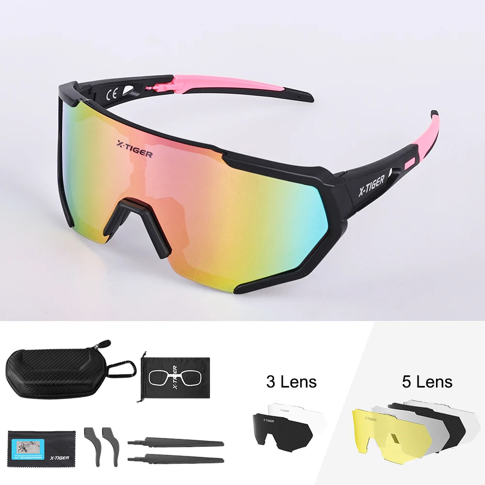X-TIGER Radsportbrille Polarisierte Brille Fahrradbrille Sport Herren Photochrome Sonnenbrille MTB Rennrad Brille 3/5 Gläser