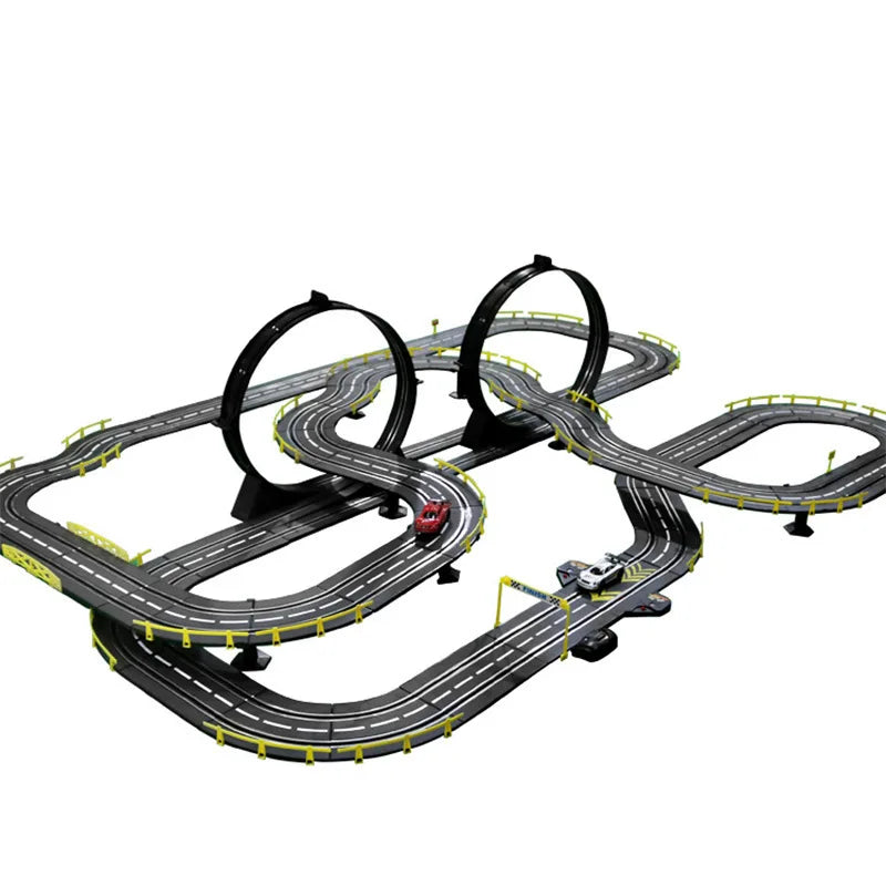 Elektrische ferngesteuerte Slot-Car-Rennbahn, groß, 2 Spieler, wettbewerbsfähig, Dual-Modus, ferngesteuert, einstellbar, Spleißen, Kinder-Erwachsenen-Geschenkset