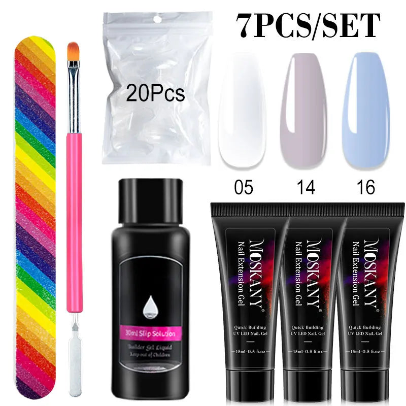 Poly Nail Gel Komplettset mit 6W LED-Lampe Nagelset für Anfänger Nagelspitzen Kunst 3D-Design Dekoration Verlängerung Maniküre Werkzeugset