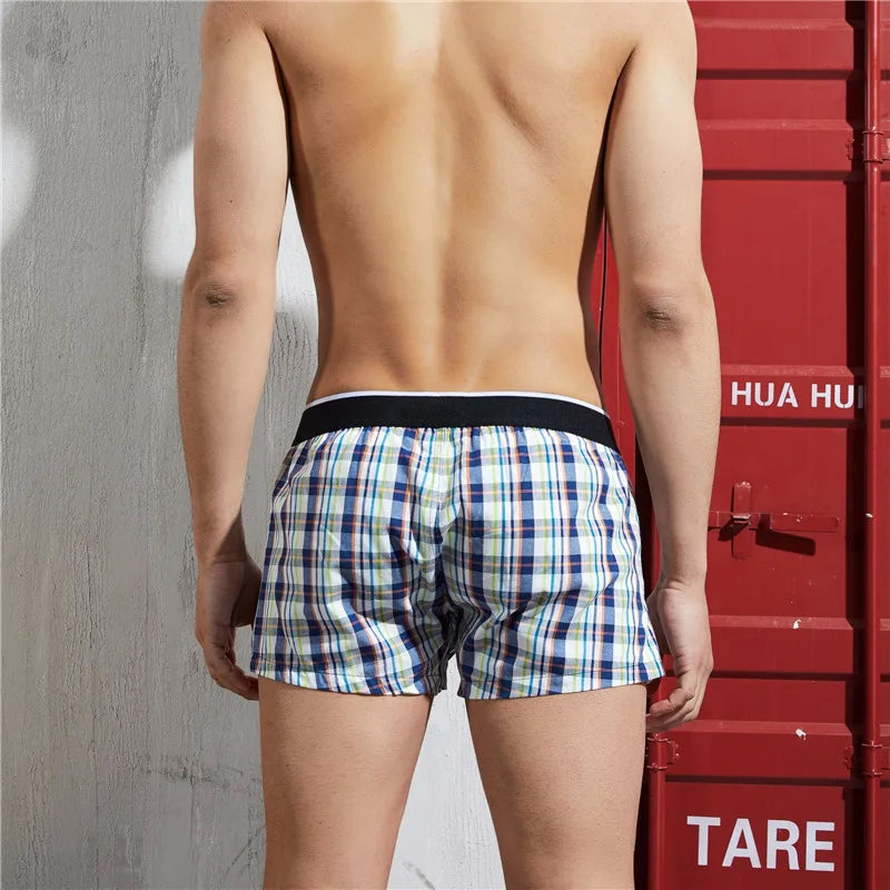 SEOBEAN Klassische Herren Boxershorts kariert 100% Baumwolle Unterwäsche Boxershorts U-konvexer Beutel Pfeil Panties Shorts Herren Schlafunterteile