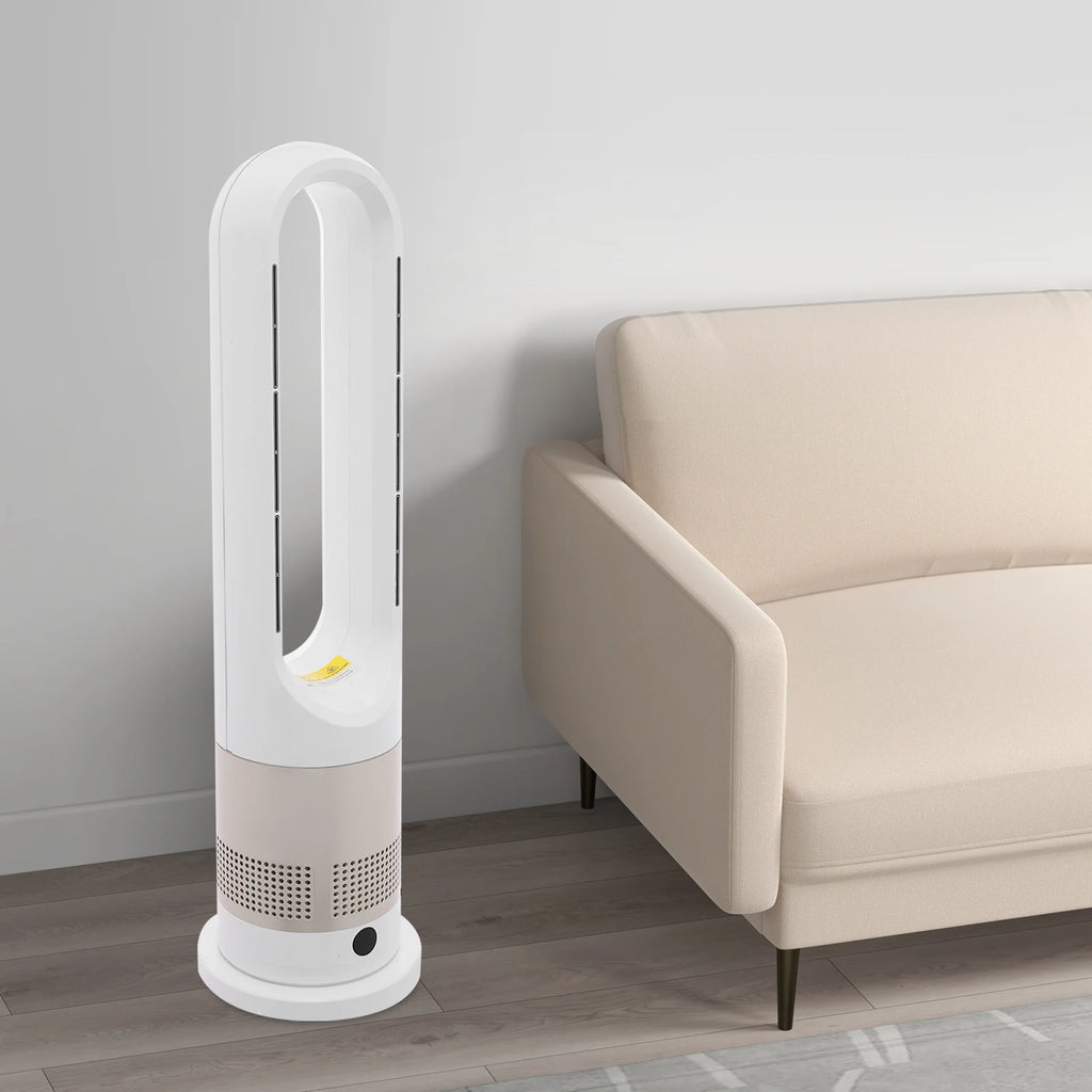 Ganzjähriger Dual-Modus Kühl-Heizturmventilator mit Fernbedienung 1200W Heizung 8 Geschwindigkeiten 9H Timer 80° Oszillation Sicher, Bladeless