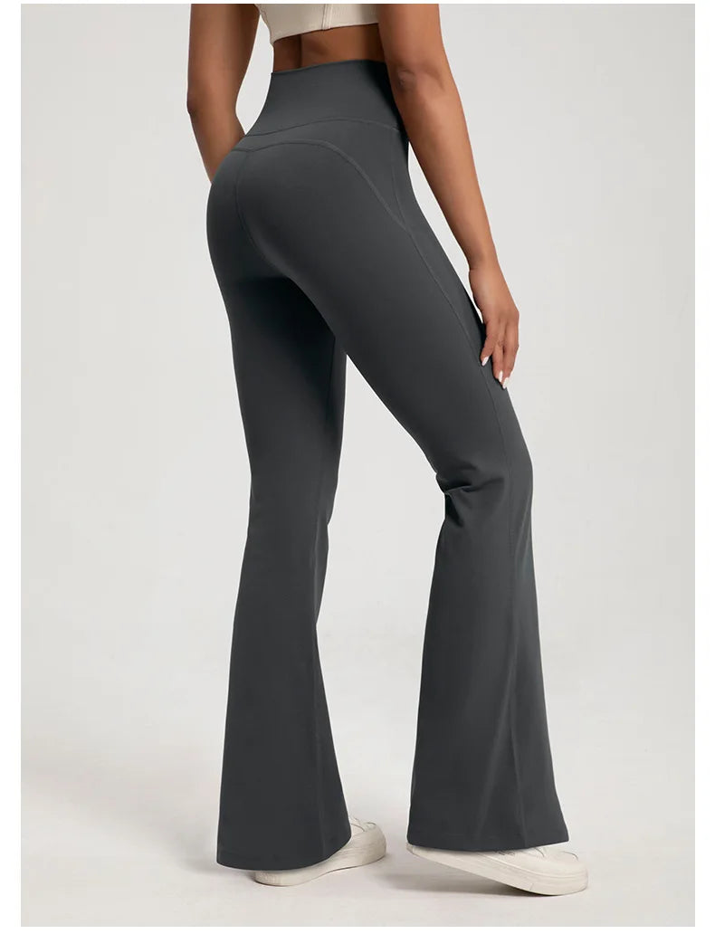 Nackte, hoch taillierte, taillenformende, hüfthebende Fitness-Sporthose mit elastischem Schlag für Damen, lässige Outdoor-Lauf-Yogahose