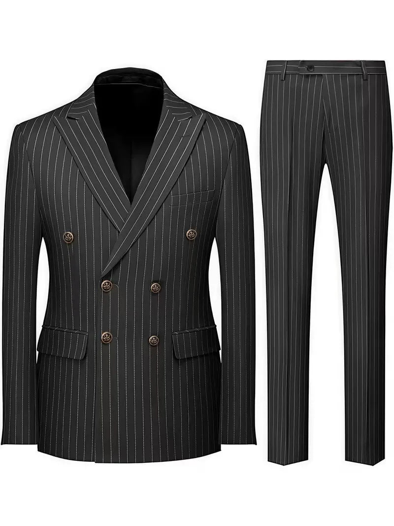 Herrenanzüge Herren Zweiteiliger Anzug Zweireihig Herren Modisches und Slim-fit Design Bräutigam Hochzeitsanzug Lässiger gestreifter Stoff