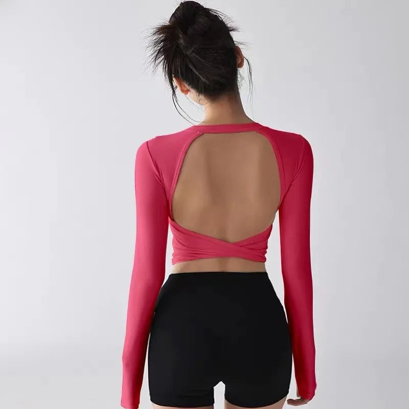 Fashion Sport Tops Pilates Laufen mit Brustpolster Fitness Langarm Enganliegende Schnelltrocknende Shirts Yoga Top Oberbekleidung