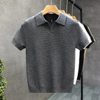2026 Herren Sommer Poloshirt Koreanischer Stil Slim Fit Knitterarm Kragen Unifarben T-Shirts Freizeit Dünne Ärmel Trendige Strickoberteile