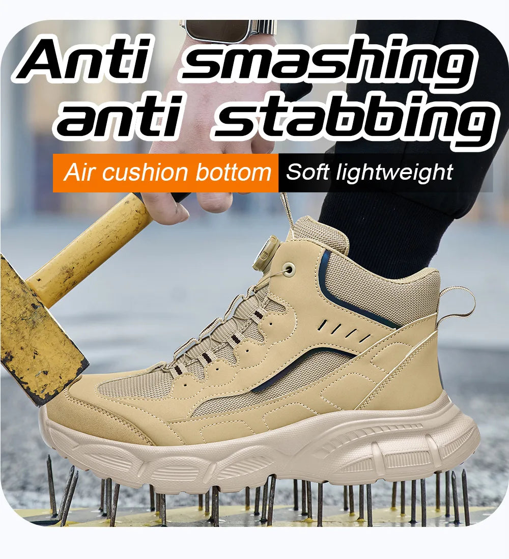 Rotationsschnallen-Sicherheitsschuhe für Herren mit Stahlkappe Durchtrittsicher, Antipunktion, Rutschfeste Arbeitsstiefel für Industrie und Schweißen