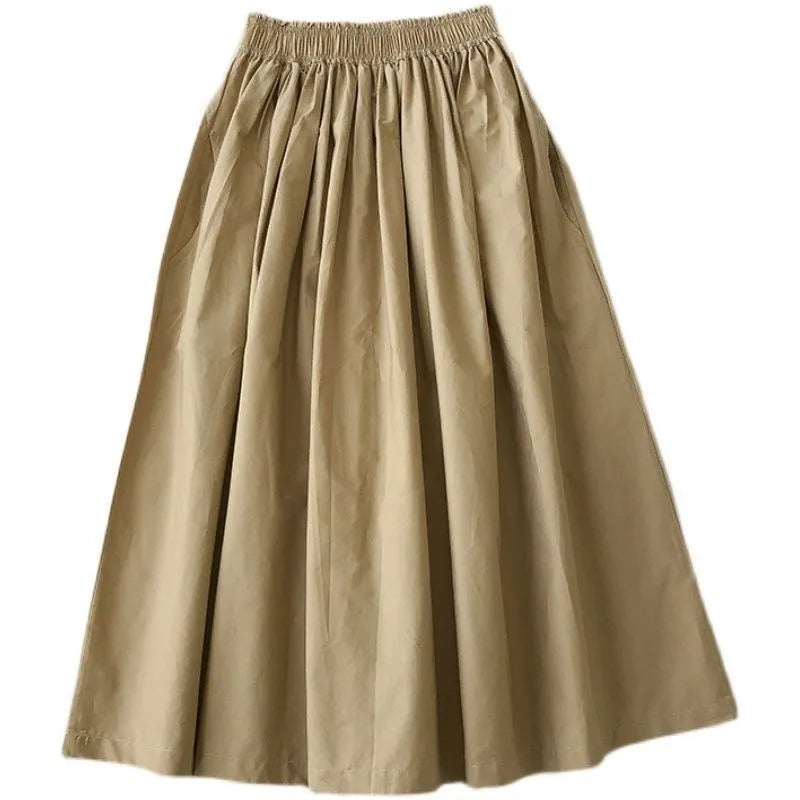 Damen Schwarzer Rock Midi High Waist Korean Style Plissiert A-Linie Vintage Kleidung 2026 Neue Sommer Casual Mode Damen Arbeitskleidung