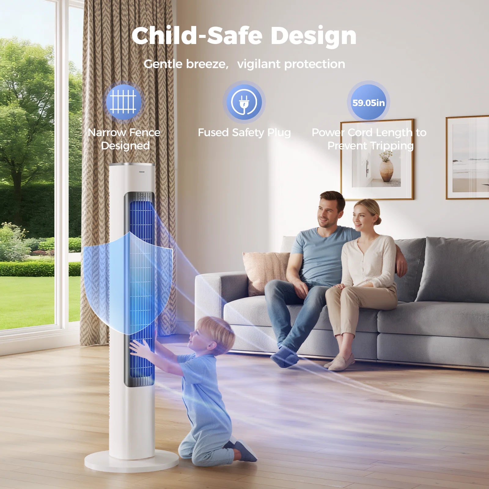 Patbrela 40-Zoll elektrischer Turmventilator, 4 Geschwindigkeiten, 51° Oszillation, Fernbedienung, 12H Timer, 45W mit Touch-Steuerung