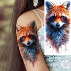 1 Blatt einzigartige Aquarell-Löwe-Tiger-Tier-Temporäre Tattoos langanhaltend wasserdicht Fuchs Eule gefälschter Tattoo-Aufkleber Körperkunst Tattoo