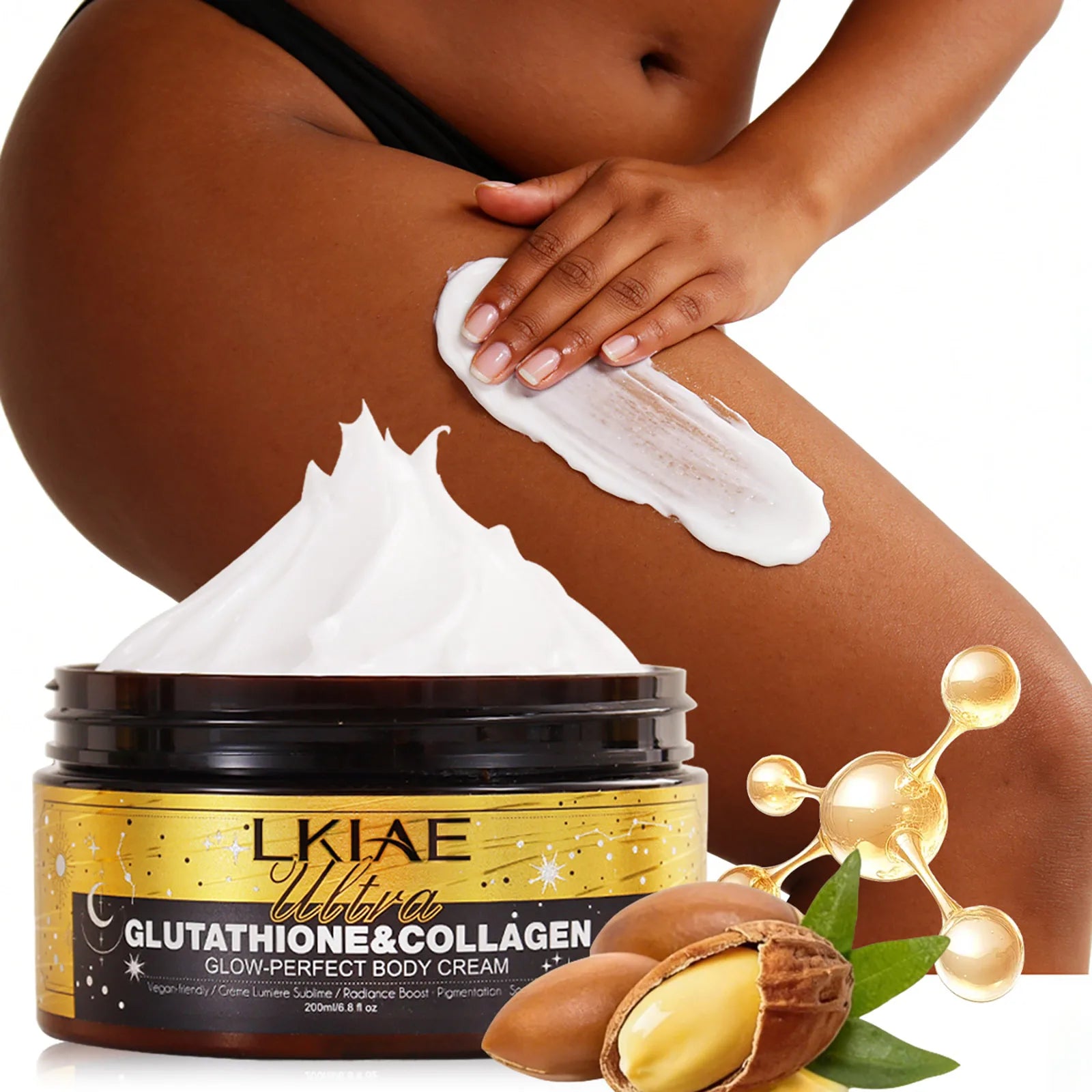 LKIAE Ultra Glutathione Kollagen Haut Leuchtende Körpercreme, 24-Stunden Intensive Feuchtigkeit, Aufhellend, Tiefenpflege & Glanz, 200ml