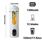 Neuer tragbarer Entsafter 530 ml, kabelloses USB-Laden, zerkleinertes Eis, elektrischer Entsafter, 12 Klingen, 4 Gänge, 7,4 V Mini-Frischsaftmixer