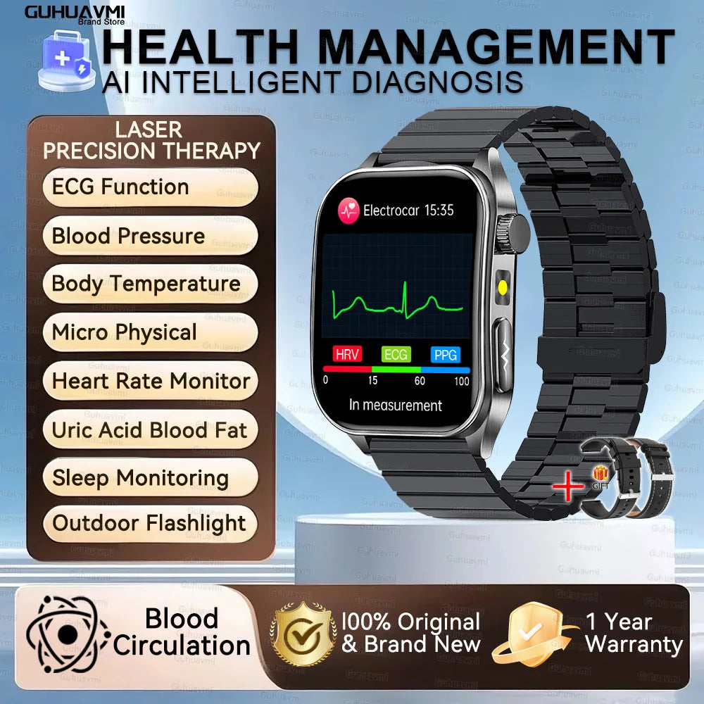 2026 Neue Gesundheits-Smartwatch Lasertherapie Reduziert Drei Hochs Blutsauerstoff Blutdruck Harnsäure Blutfette EKG-Smartwatch Für Herren
