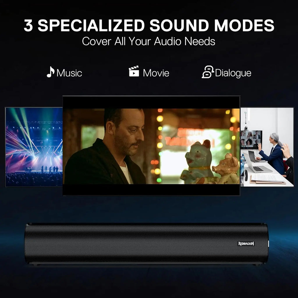 Redragon GS821 Computer-Soundbar – Hi-Fi-Stereo-PC-Lautsprecher mit BT 5.3, optischem/HDMI ARC/AUX/USB-Anschluss, 3 EQ-Modi,