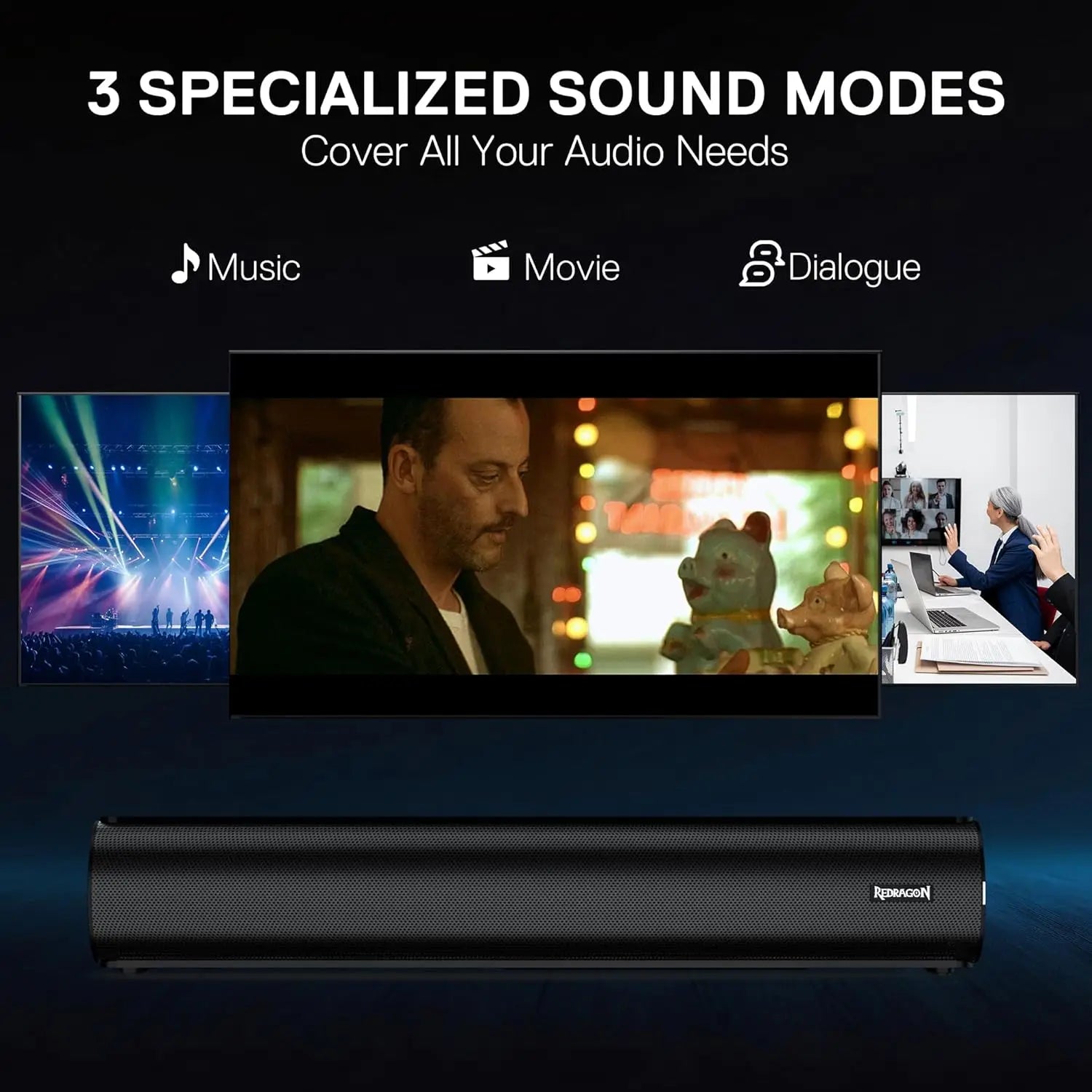 Redragon GS821 Computer-Soundbar – Hi-Fi-Stereo-PC-Lautsprecher mit BT 5.3, optischem/HDMI ARC/AUX/USB-Anschluss, 3 EQ-Modi,