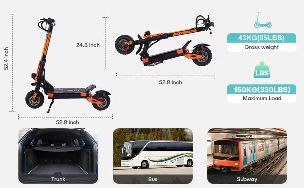 VREOM - VZ37 Elektroroller - 6000W Motor 60V30AH Akku Hochleistungs-E-Scooter - 70km/h Geschwindigkeit 11" Vakuumreifen - Faltbarer E-Scooter