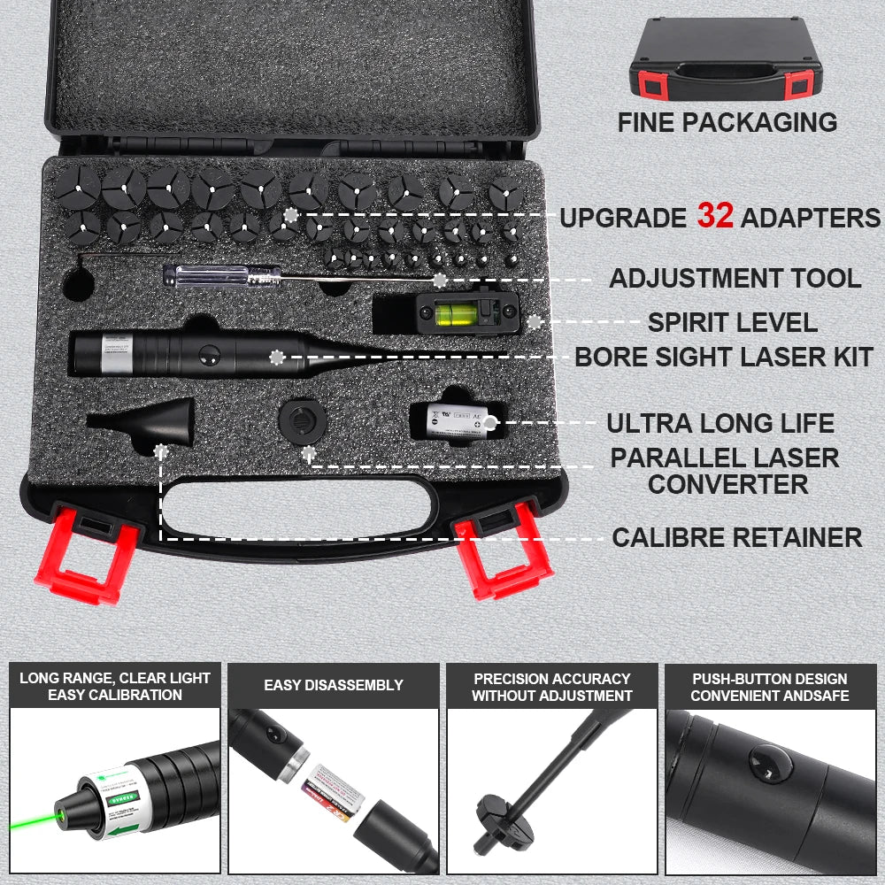 Taktischer grüner Laser-Kollimator-Visier-Kit für Gewehr und Pistole - Parallelkalibrierungs-Jagdvisier, geeignet für alle Kaliber.
