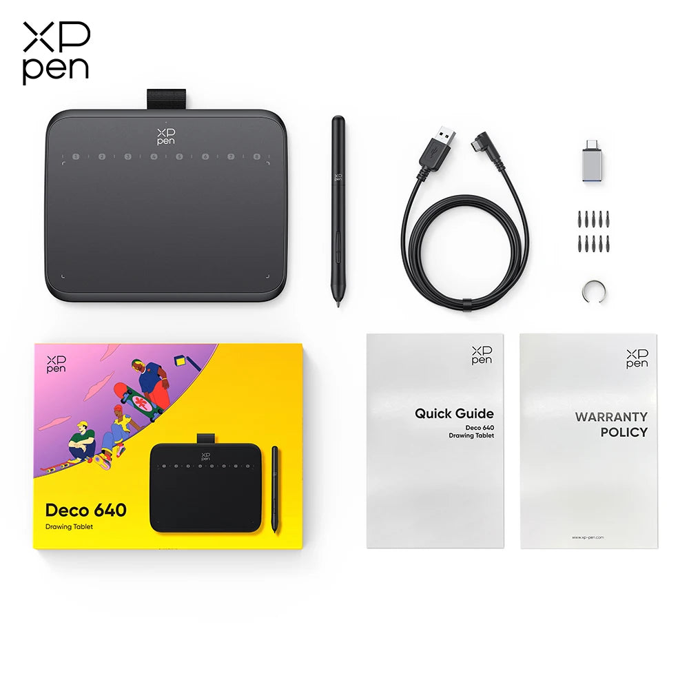 XPPen Deco 640 Grafik-Stifttablett 16384 Druckstufen 60° Neigungsunterstützung 8 Schnelltasten für PC Android Spiel osu