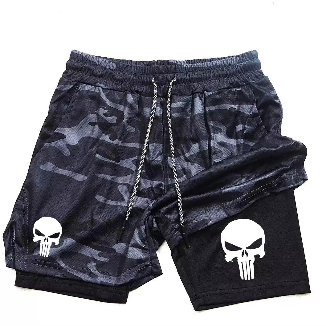 Print 2-in-1 Performance Shorts für Herren, athletische, schnell trocknende Shorts mit Handytasche, Sommer-Fitnessstudio-Workout-Laufshorts RL0302