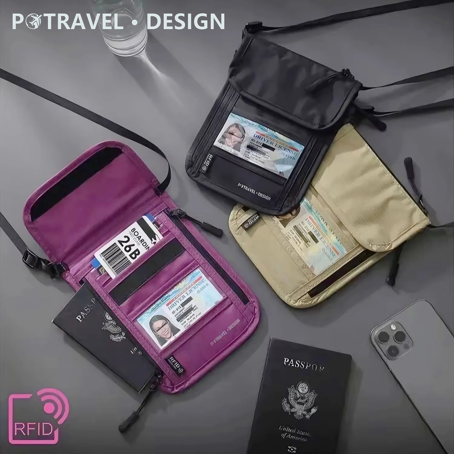 Ultra-light RFID Passport Shoulder Bag with AirTag Compartment Waterproof Travel Organizer Pouch for Phone Cash Driver License Hauptbild