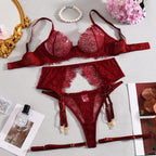 Elegant Lingeries Sexy Hot Exclusive Coffee Bra Belt Thong 3PC with Leg Circles Cute Intimate Lace Tempted Tipsy Set