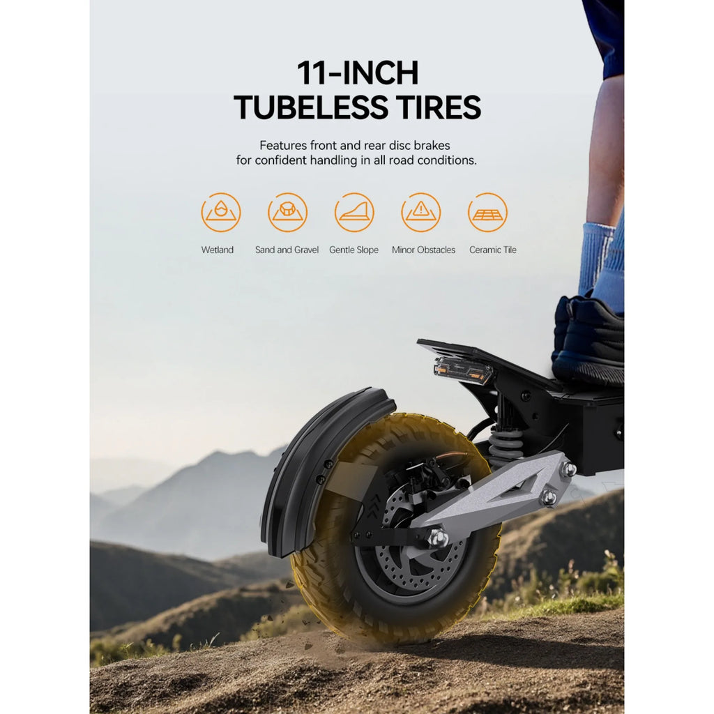 T10 Tragbarer E-Scooter 900W Spitzenleistung 48V 13.5/18 Ah Akku Elektroroller für Erwachsene 11 Zoll Offroad-Reifen Elektroroller