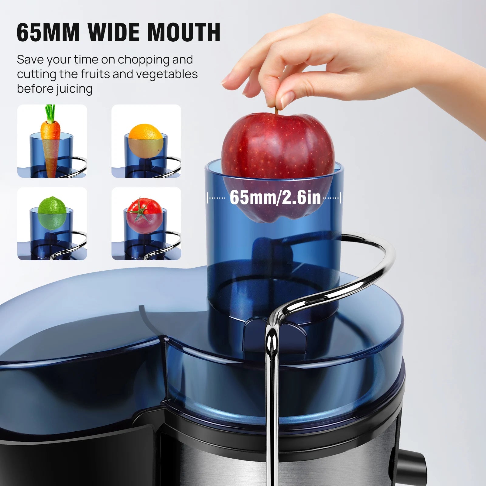 BRIEFNESS Entsafter Zentrifugalentsafter Ganze Früchte Gemüse 500W 65mm Weite Öffnung 2 Geschwindigkeiten 500ml Effizienter Saftbereiter