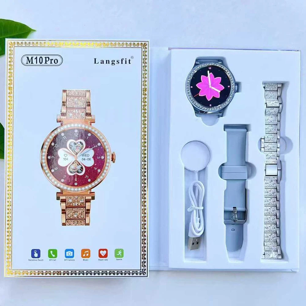 Fashion Zircon Smartwatch 1,46" AMOLED Bildschirm 5.4 Bluetooth Anruf Herzfrequenz Temperaturüberwachung Damen Smartwatch Schrittzähler