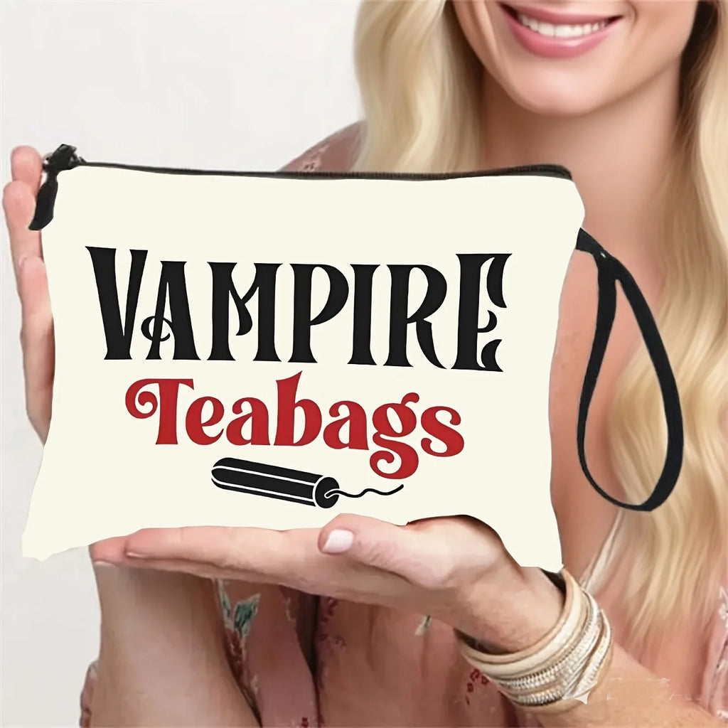 VAMPIRE Teabags Themed Kulturtasche Menstruationstasse Beutel Modische Tragbare Reise-Organizer Kreative Handgelenktasche Make-up-Taschen
