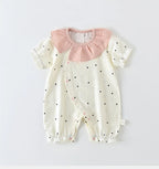 Baby Mädchen Sommer Süßer Herz-Print Strampler Rüschenkragen Baby Bodys Baumwolle 0-24M Neugeborenen Komfort Overall Outfit
