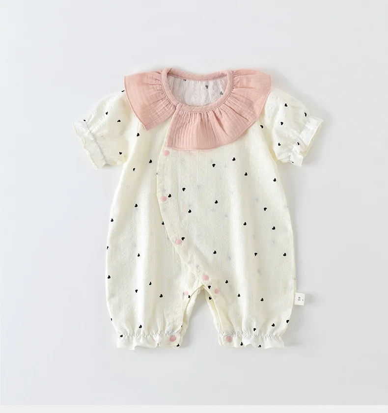 Baby Mädchen Sommer Süßer Herz-Print Strampler Rüschenkragen Baby Bodys Baumwolle 0-24M Neugeborenen Komfort Overall Outfit