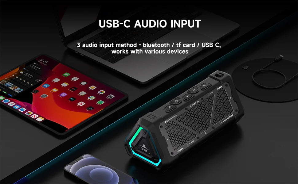 MLOVE P3 Outdoor-Bluetooth-Lautsprecher, 40W Ausgangsleistung Bluetooth 5.3 Lautsprecher, Stereo Sound IPX7 Wasserdicht, Micro SD-Karte, RGB-Licht