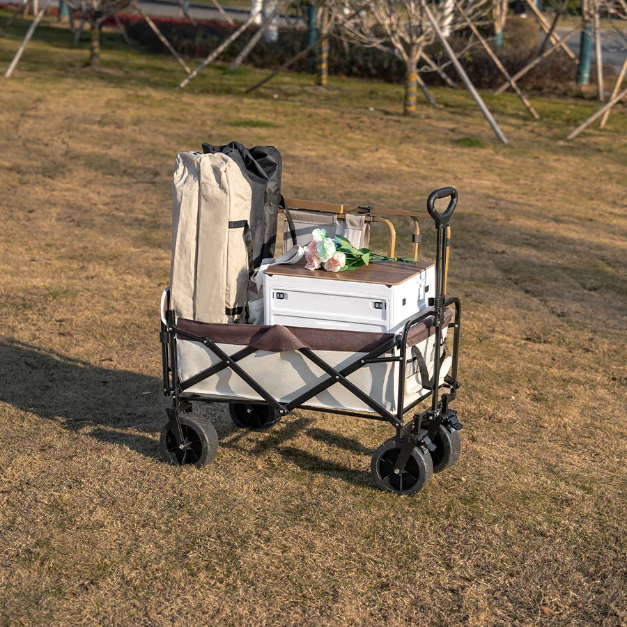 Bollerwagen mit großer Tragfähigkeit, faltbarer Bollerwagen für Garten und Strand, Campingausrüstung mit Getränkehaltern