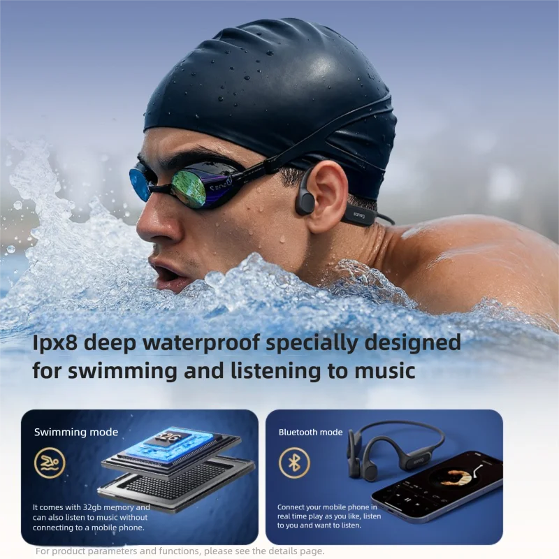 Sanag B33S Bone Conduction Bluetooth Earphones Open Ear IPX8 Swimming Headphones Choice 32GB Memory Wireless Headset MP3 Earbuds