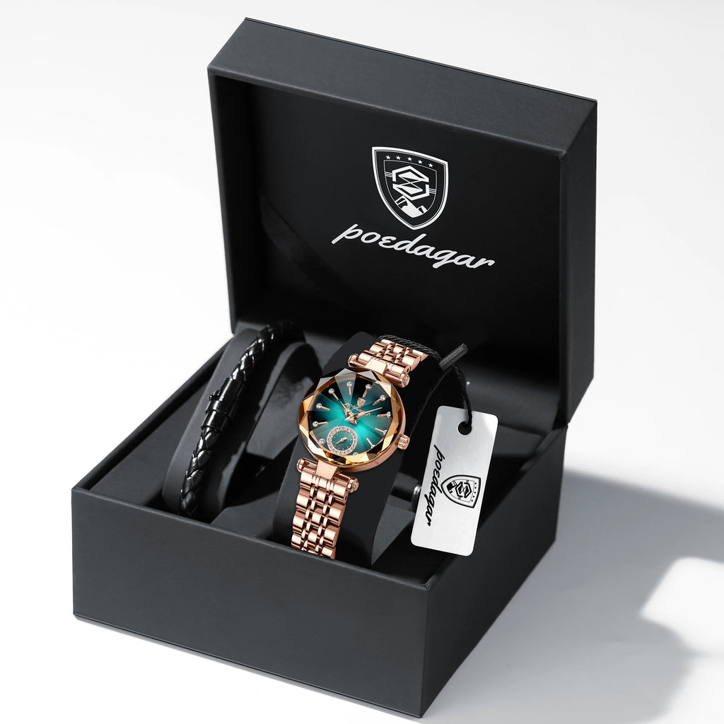 POEDAGAR Luxusuhr für Damen, wasserdicht, lässige Quarzuhr für Damen, hochwertige elegante Damenuhren, Damenuhr Reloj+Box