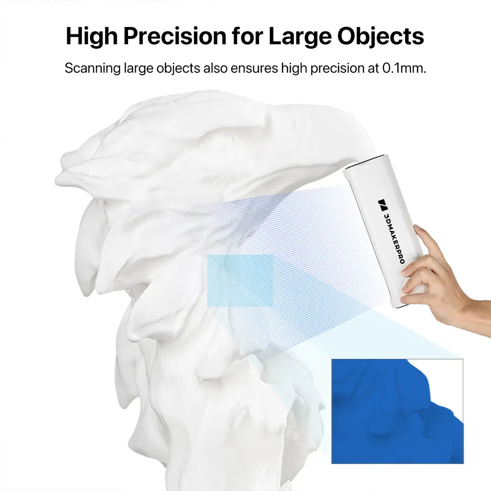 3DMakerpro Lynx 3D Scanner Luxury Edition, 0.10mm Accuracy, 0.30mm Resolution, 10fps Frame Rate, Class 1 White Light, Visual Tracking, 250x400mm Single Capture Range