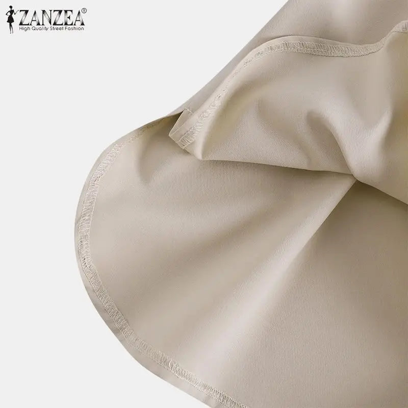 ZANZEA Mode Herbst Langarm Bluse Damen Weites Hemd Elegant Einfarbig OL Arbeitsplatten Lässig Locker Urlaub Arbeit Blusen Damen