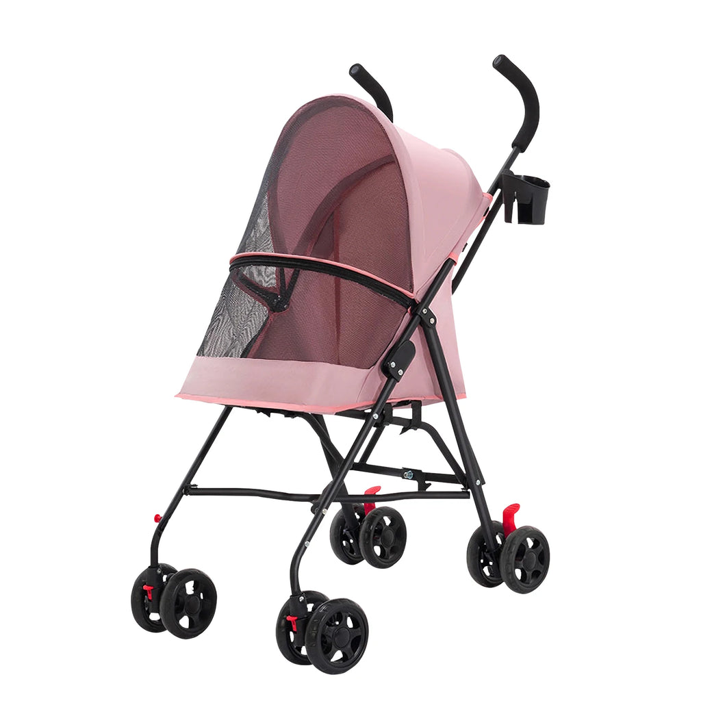 Animals stroller for small dogs and cats, foldable, with cup holder, 4 wheels, breathable mesh, large capacity, gray/blue/pink/black
