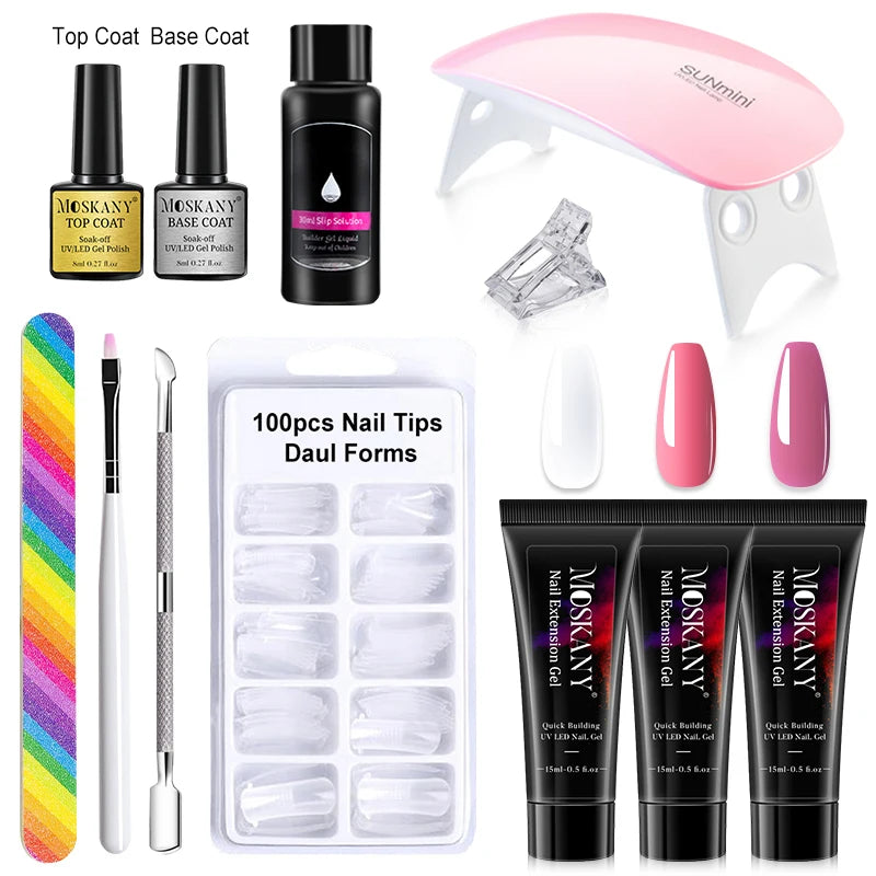 Poly Nail Gel Komplettset mit 6W LED-Lampe Nagelset für Anfänger Nagelspitzen Kunst 3D-Design Dekoration Verlängerung Maniküre Werkzeugset