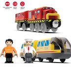 Kid Magnetische Elektrische Zug Lokomotive Holzschienen Slot Diecast Eisenbahn mit Zwei Waggons Zug Holzspielzeug Biro Leduo Gleis