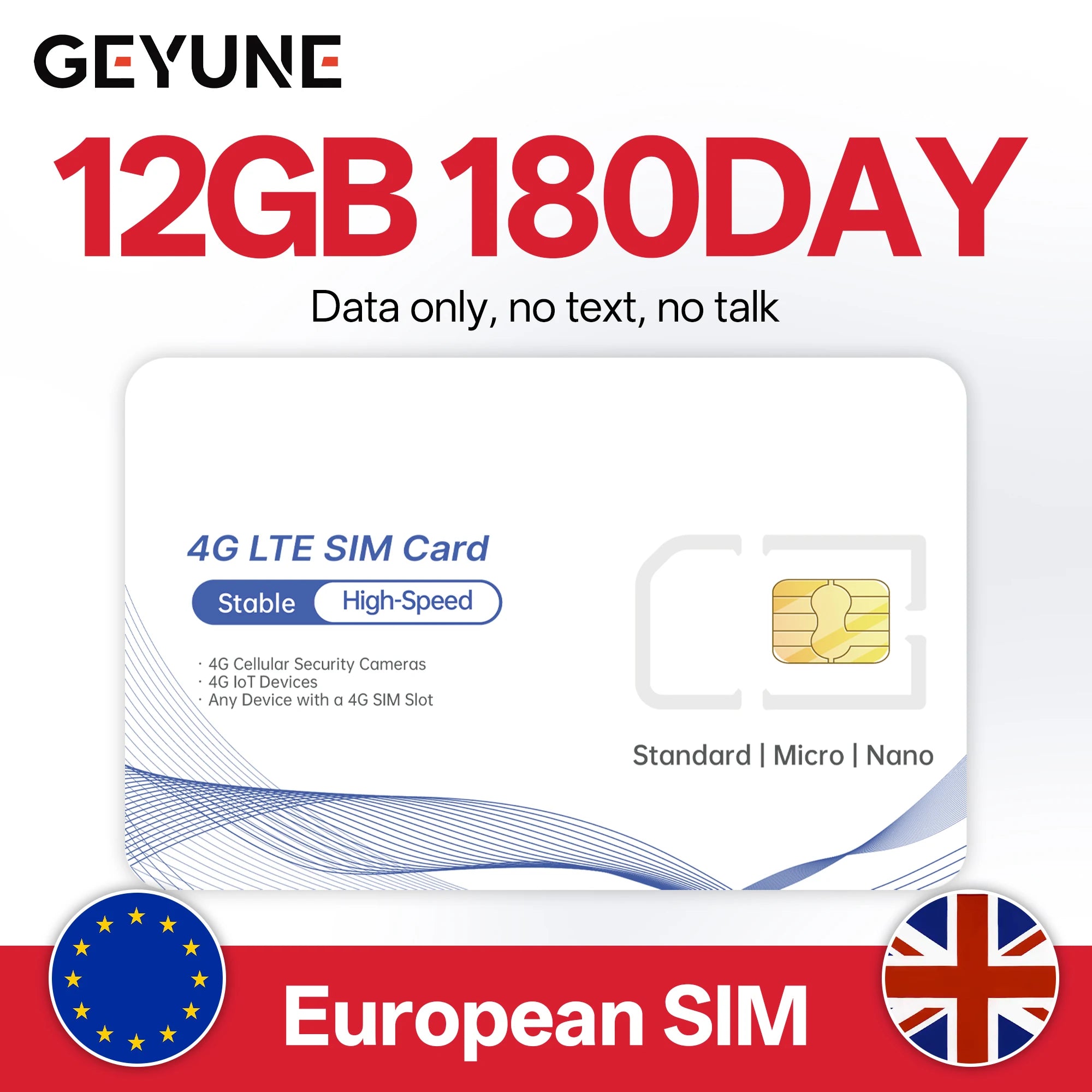 Europa Prepaid Daten-SIM-Karte, Abdeckung in Europa/Großbritannien, High-Speed 5G/4G LTE, Nur-Daten-SIM-Angebot für 4G-Kameras und Reisen