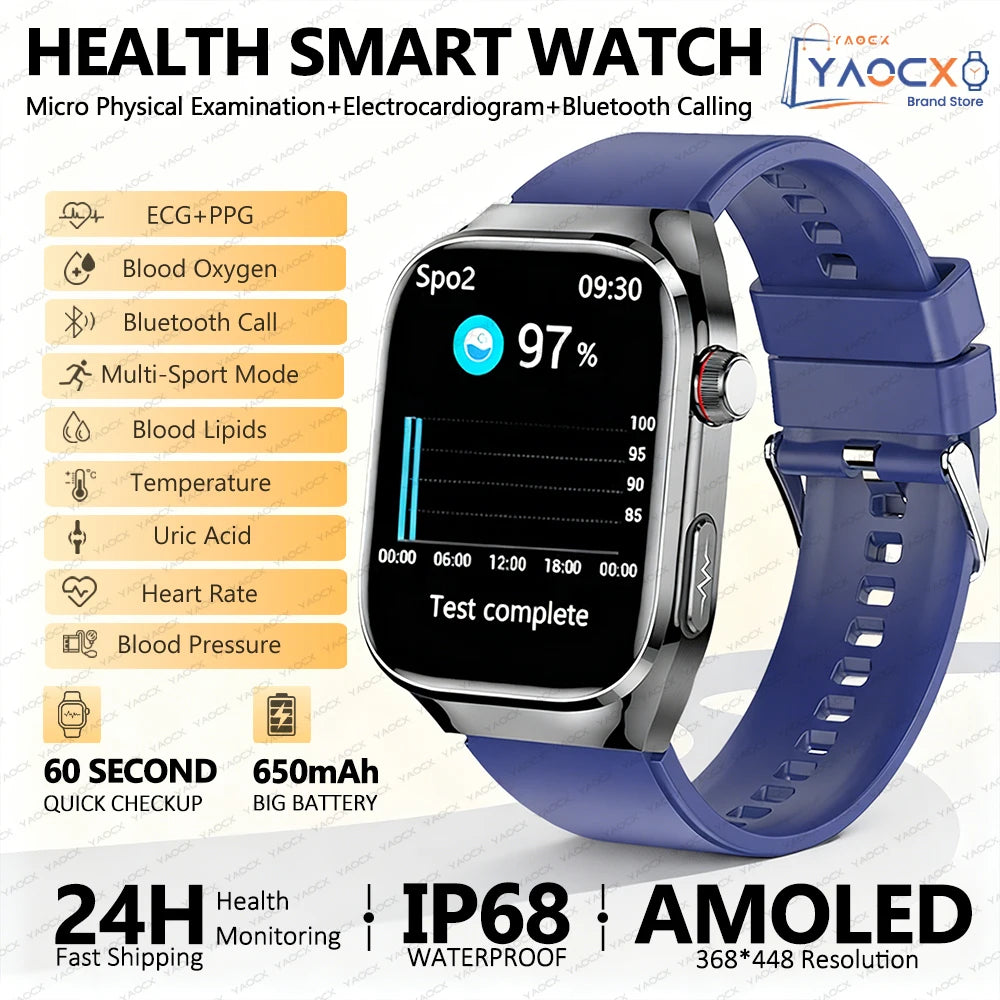 2026 Neue Pflegegrad-Harnsäure-Blutfettwerte Smartwatch Herren EKG+PPG Blutdruck Herzfrequenz Bluetooth Anruf Gesundheits-Smartwatch