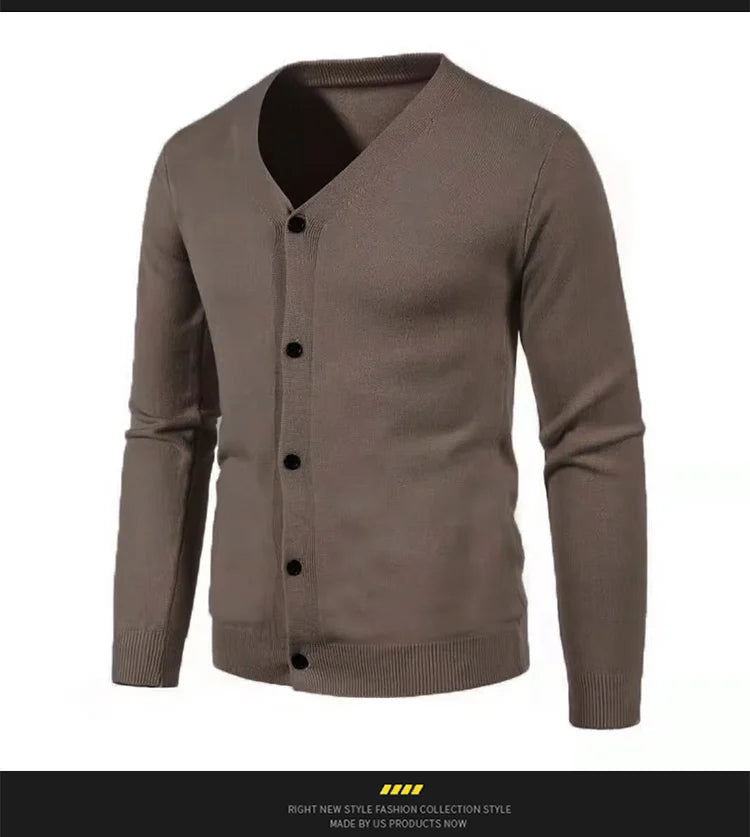 2024 M-5XL Herbst Herren Strickjacke Dünner V-Ausschnitt Basic Elastisch Slim Fit Dünner Pullover Einfarbig Freizeit Vielseitige Jacke