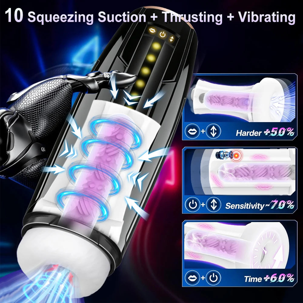 Elektrischer Teleskop-Saugvibrator mit 10 Frequenzen, Masturbator zur Desensibilisierung des männlichen Penis, Erwachsenenprodukte