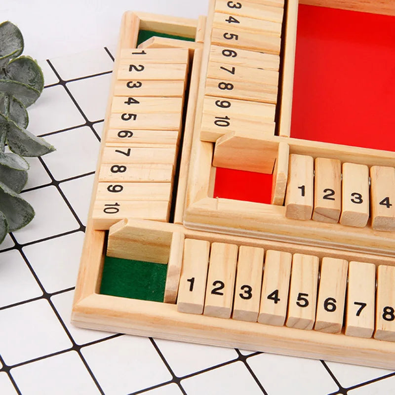 Vierseitige Klappkarten-Spiele Intellektuelles Lernspiel Box Würfel Spielzeug Eltern-Kind-Spiele Shut The Box Holz-Zahlen-Spiel Brettspiele