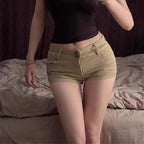 Sexy Hüfthohe Khaki Damen Jeansshorts 2025 Sommer Mode High Street Schlankmachende Skinny Hotpants Vintage Y2K Hot Girls Shorts