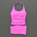 2-teiliges Sportset Damen Rückenloses Tanktop Hohe Taille Scrunch Nahtlose Shorts Fitnesskleidung Activewear Trainingssets Gym Anzug